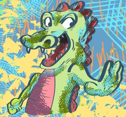 Fototapeten Krokodil zegt stop hou op - kleurige poster © emieldelange