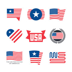 American flag vector emblems, USA flaf logo design elements