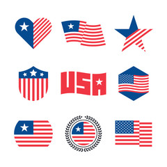 American flag vector emblems, USA flaf logo design elements