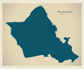 Modern City Map - Honolulu Hawaii city of the USA