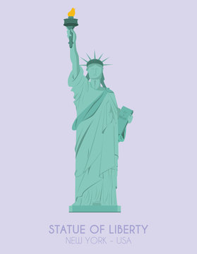 Modern design poster with colorful background of Statue of Liberty (New York, USA). Vector illustration
