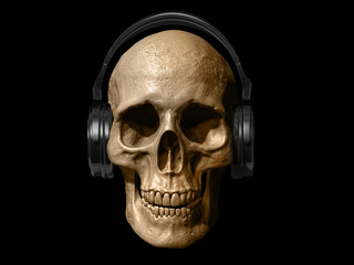 skull with headphones isolated in background 3d illustration