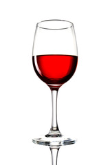 Glass of red wine on a white background and with soft shadow