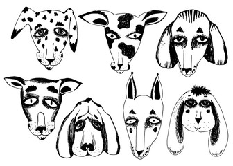Hand drawn dogs set. Doodle puppy for pet lovers.