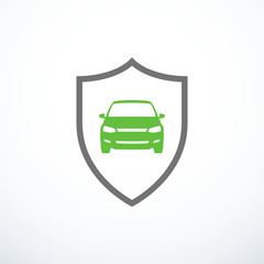 Car and shield. Car security / insurance concept. Vector illustration