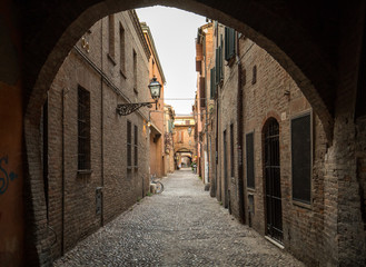 Via delle Volte of Ferrara in the medieval quarter. Emilia-Romagna. Italy.