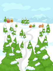 Tree Snow Town Illustration