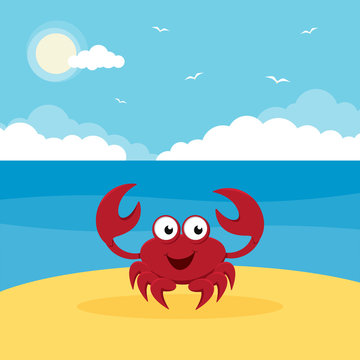 Cartoon crab in the sea