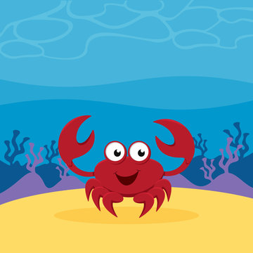 Cartoon crab under the sea