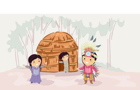 Stickman Kids Native American Apache House