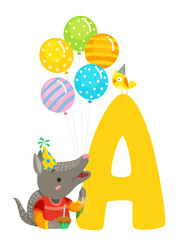 Armadillo Birthday Alphabet Illustration