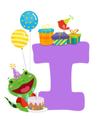 Iguana Birthday Alphabet Illustration