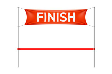 Finish line with red banner and ribbon