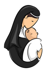 Nun Hold Baby Illustration