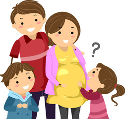 Stickman Family Kids Ask Pregnant Illustration