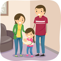 Stickman Kids Family Carry Baby Illustration