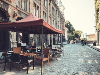 TBILISI, GEORGIA - July 10, 2018: Outdoor Cafes In The Shardeni Street Of Old Town Tbilisi, Georgia.