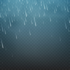 Vector illustration rain isolated on a transparent background. Shower weather, monsoon EPS10