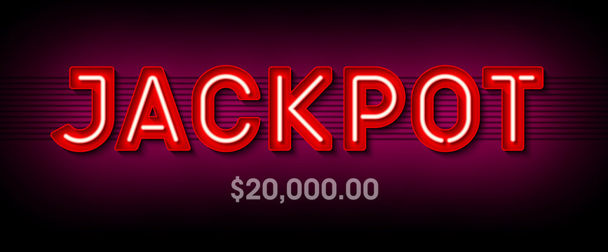 Jackpot, Broadway style bright banner with winning. Casino or lottery advertising template