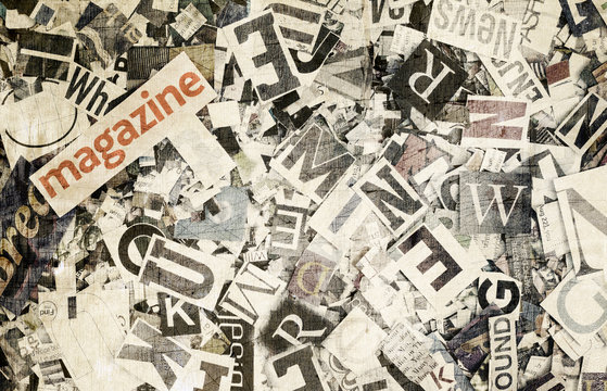the word Magazine and random letters in toned color