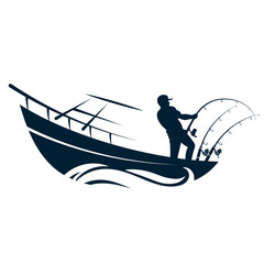 Fisherman in boat with fishing rods
