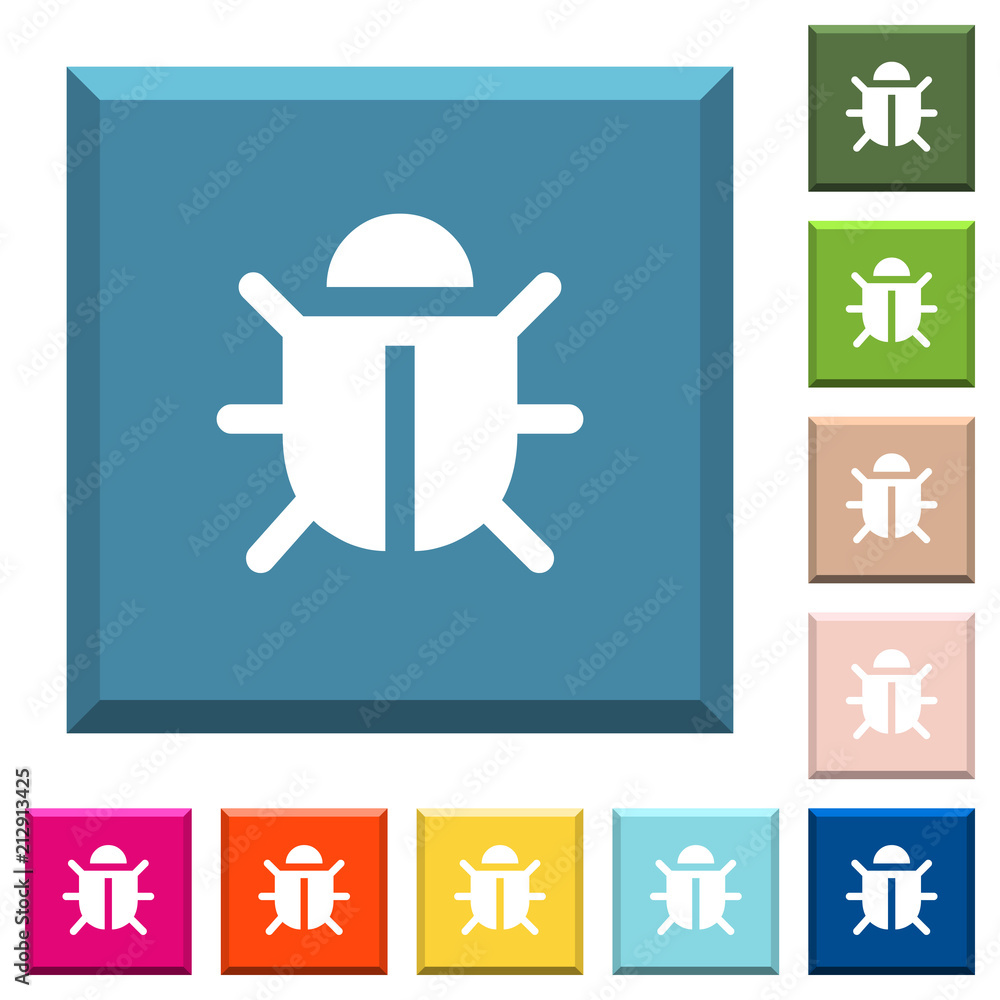 Poster computer bug white icons on edged square buttons