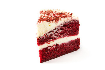 Red Velvet cake slice isolated on white background. 