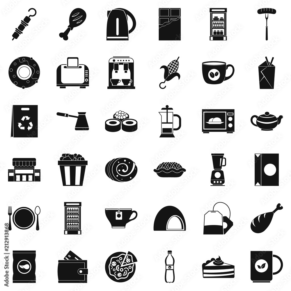 Poster small cafe icons set. simple style of 36 small cafe vector icons for web isolated on white backgroun