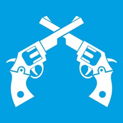 Revolvers icon white isolated on blue background vector illustration