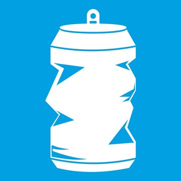 Crumpled aluminum cans icon white isolated on blue background vector illustration