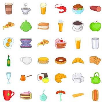 Cafe dish icons set. Cartoon style of 36 cafe dish vector icons for web isolated on white background