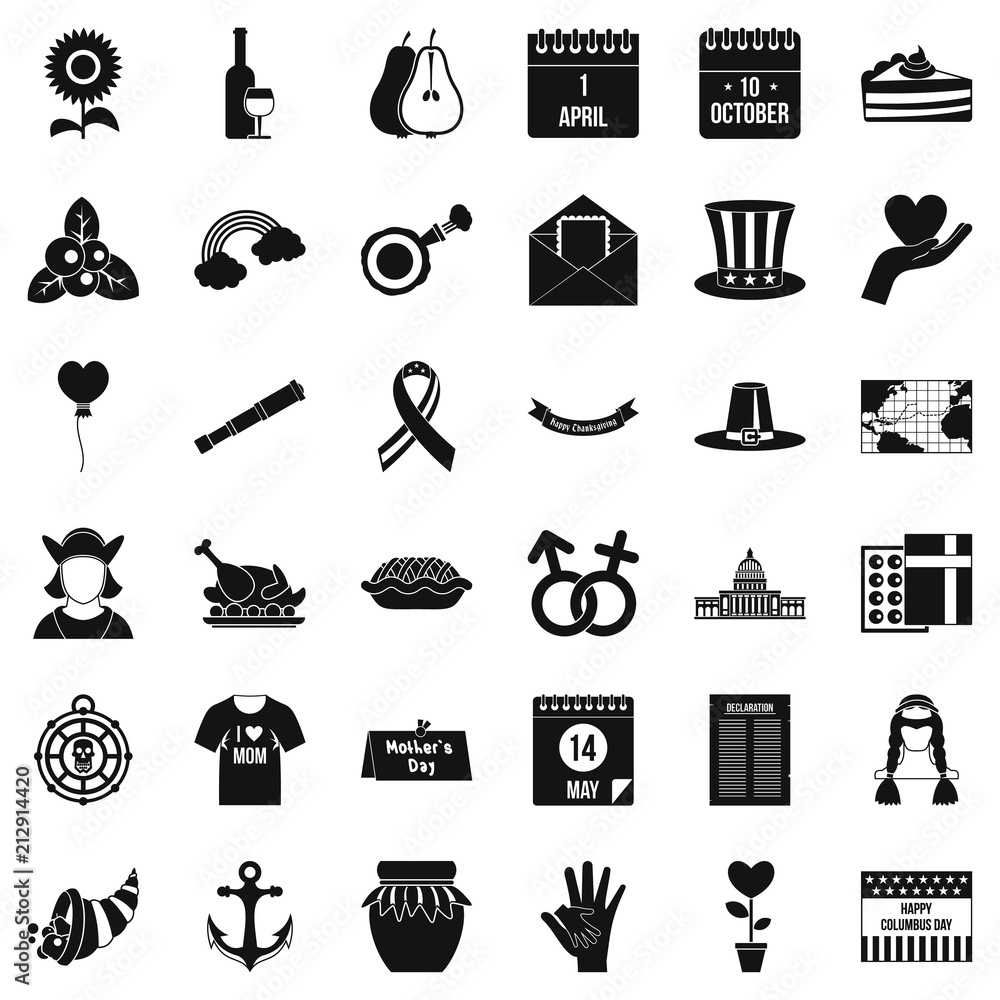 Poster calendar icons set. simple style of 36 calendar vector icons for web isolated on white background