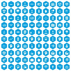 Fototapeta na wymiar 100 idea icons set in blue hexagon isolated vector illustration