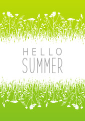 Fototapeta premium Green summer meadow with grass silhouettes