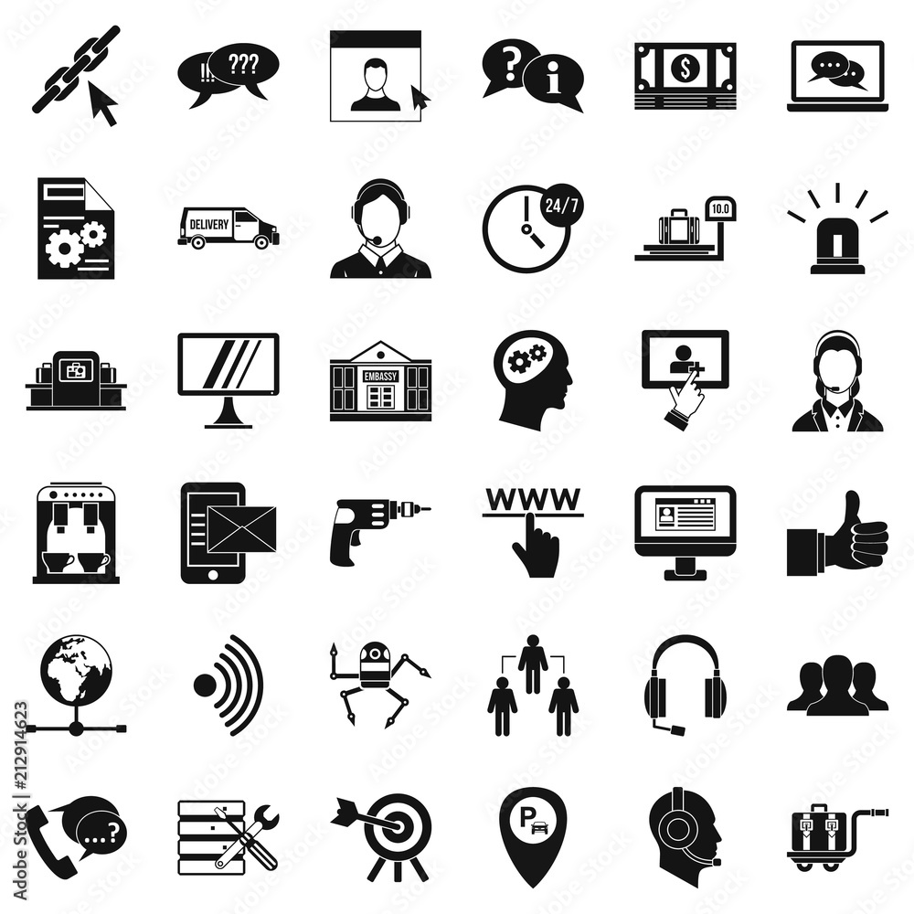 Poster call service icons set. simple style of 36 call service vector icons for web isolated on white backg