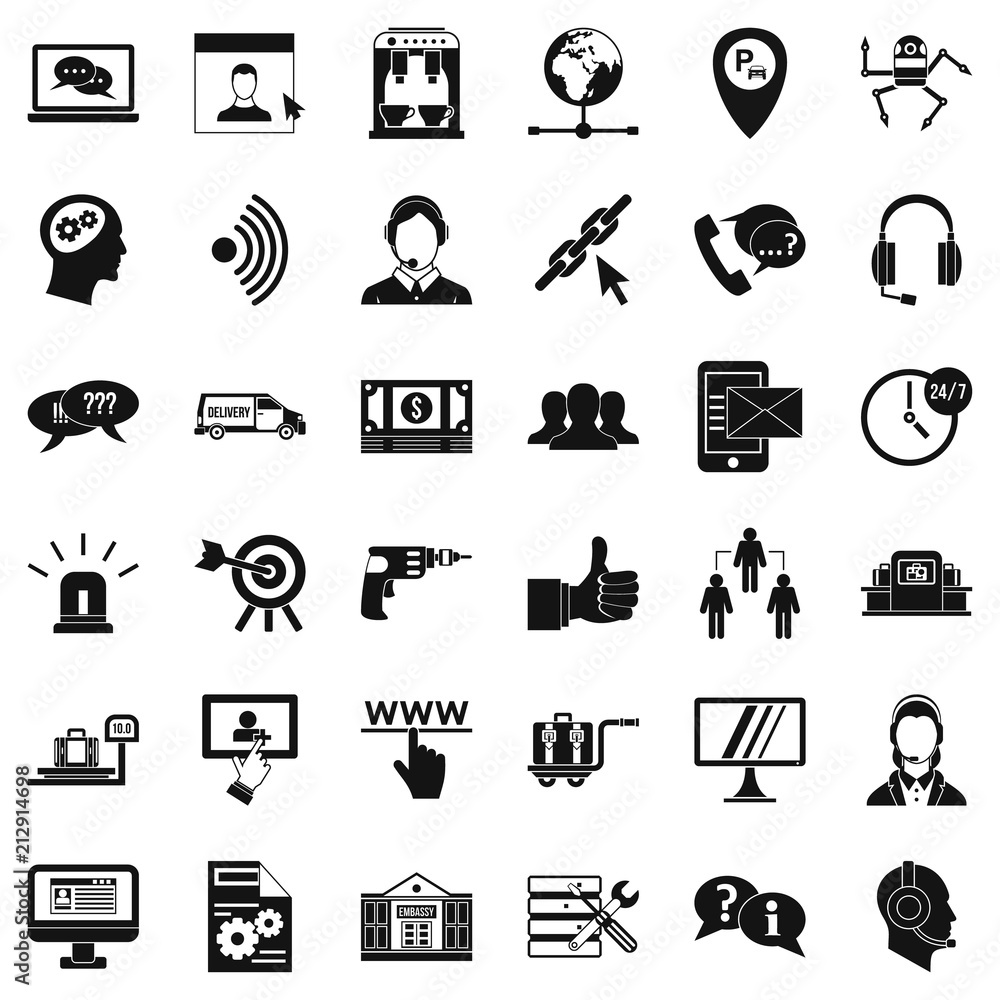 Poster operator icons set. simple style of 36 operator vector icons for web isolated on white background