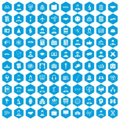 100 intelligent icons set in blue hexagon isolated vector illustration