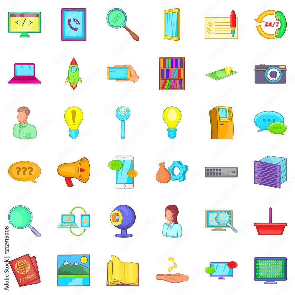 Poster all day service icons set. cartoon style of 36 all day service vector icons for web isolated on whit