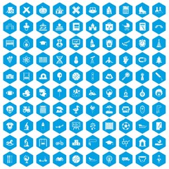 100 kids icons set in blue hexagon isolated vector illustration