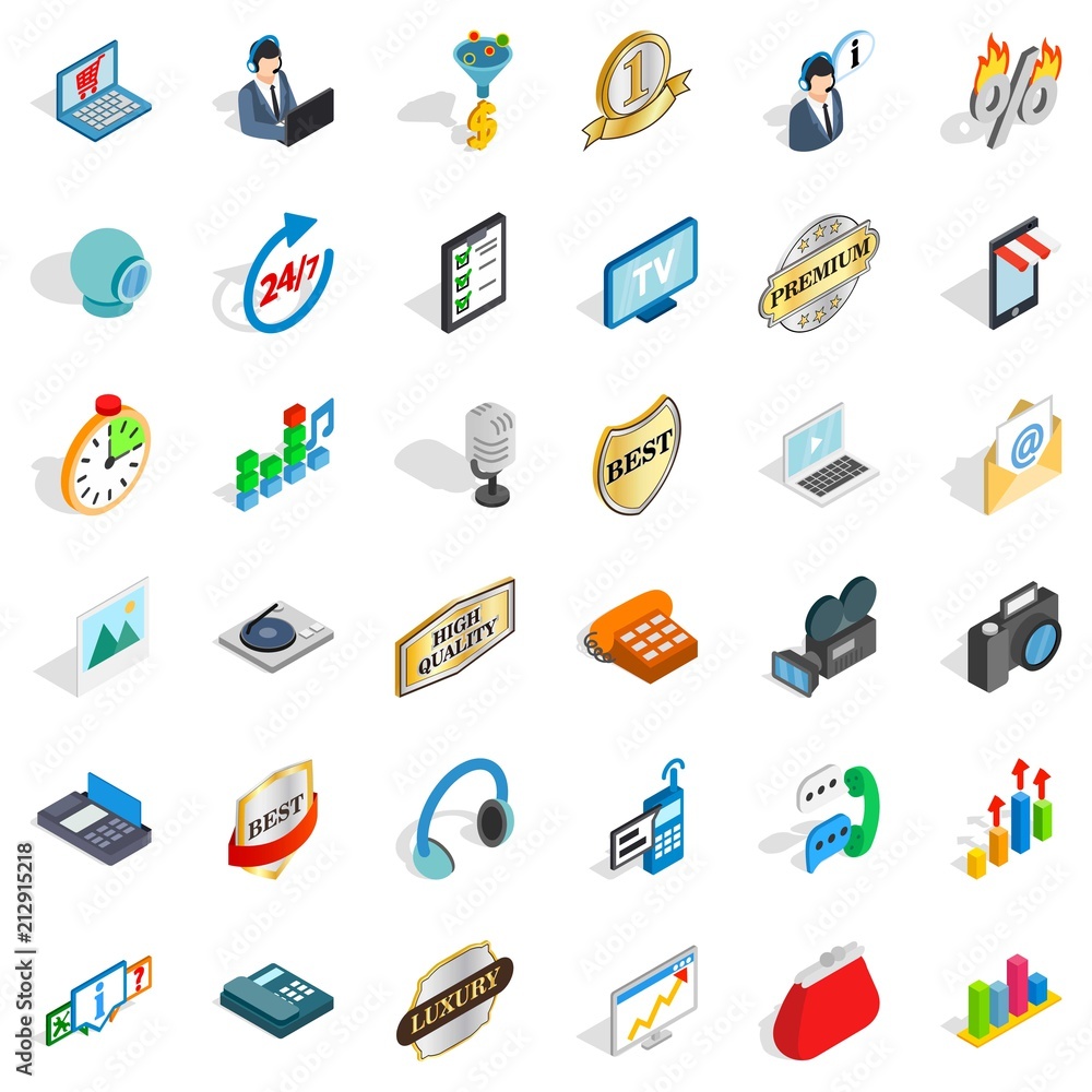Poster service operator icons set. isometric style of 36 service operator vector icons for web isolated on 