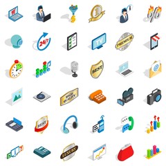 Service operator icons set. Isometric style of 36 service operator vector icons for web isolated on white background