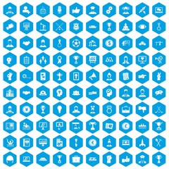 Fototapeta na wymiar 100 leadership icons set in blue hexagon isolated vector illustration