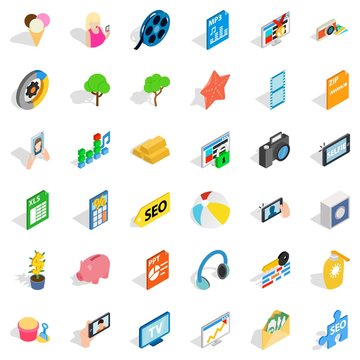 Help for seo icons set. Isometric style of 36 help for seo vector icons for web isolated on white background