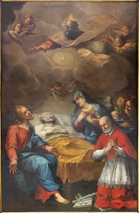 PARMA, ITALY - APRIL 15, 2018: The painting of Death of St. Joseph with beato Paolo Buralli  in...