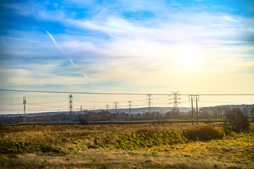 Power lines and electrical substation