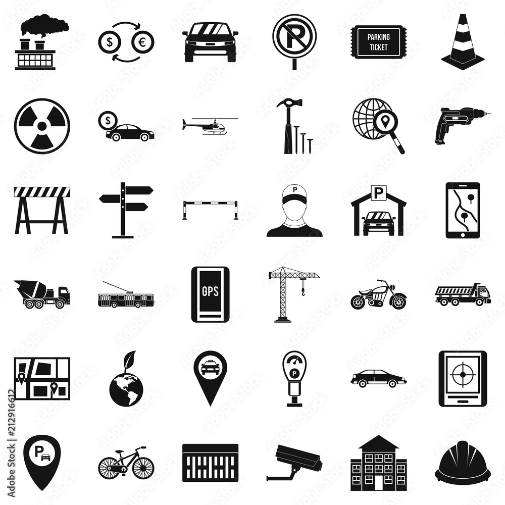 Poster radio taxi icons set. simple style of 36 radio taxi vector icons for web isolated on white backgroun