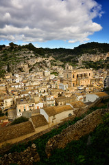 Fototapeta premium Panoramic view of Scicli, Sicily, one of the symbolic cities of Italian baroque, along with other 7 Val di Noto‘s villages