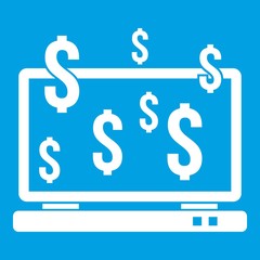 Computer monitor and dollar signs icon white isolated on blue background vector illustration