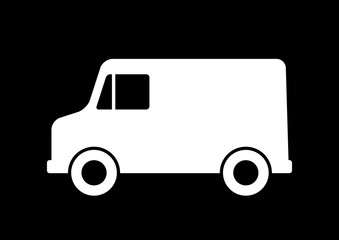 White delivery van on black background