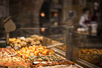 Traditional italian pizza stall in the street